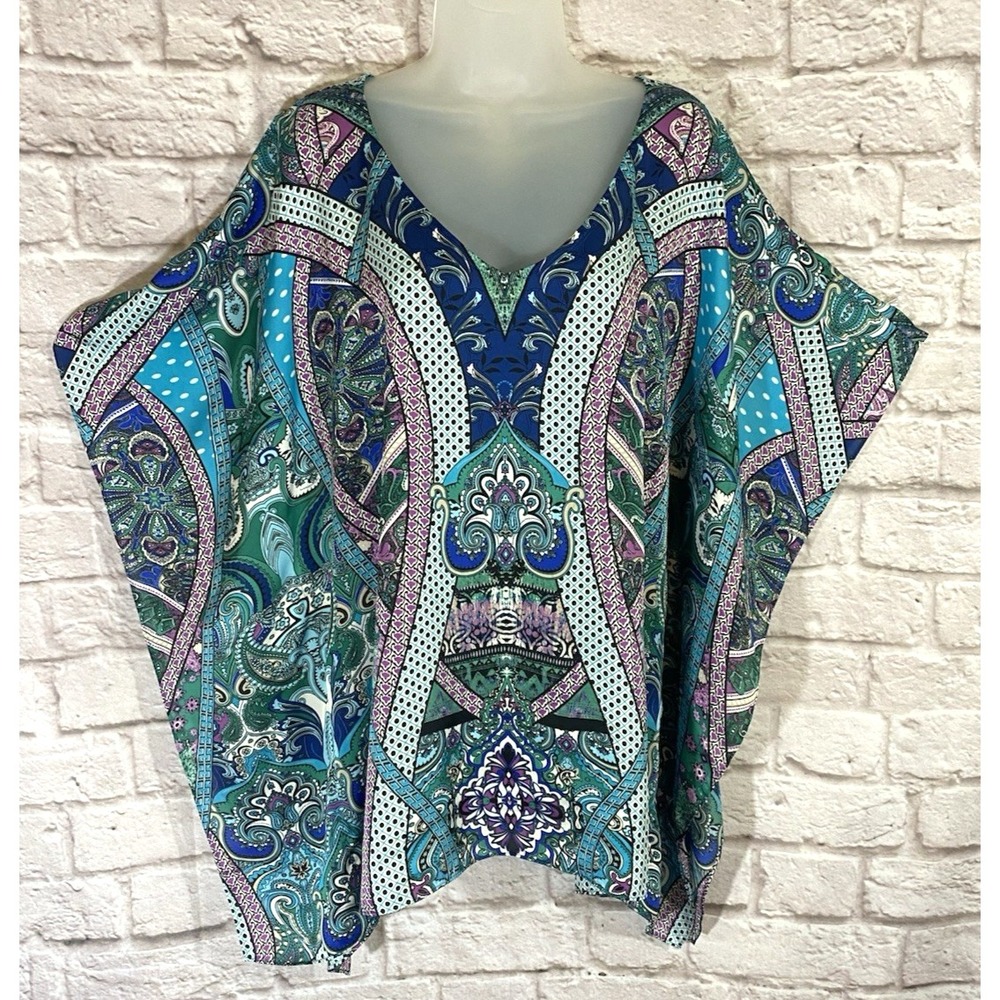 CHICOS Caftan Kaftan Poncho Top S/M Relaxed Loose Pullover Resortwear Cruise